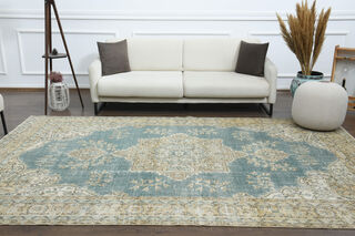 7x11 Vintage Vintage Blue Neutral Area Rug - Thumbnail