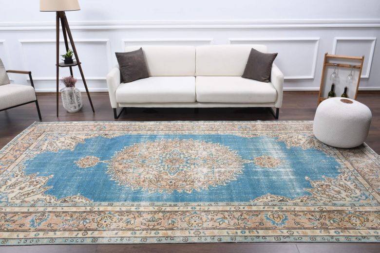 Vintage Oushak Blue Area Rug