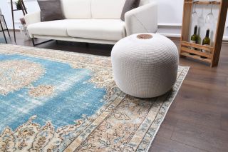 Vintage Oushak Blue Area Rug - Thumbnail