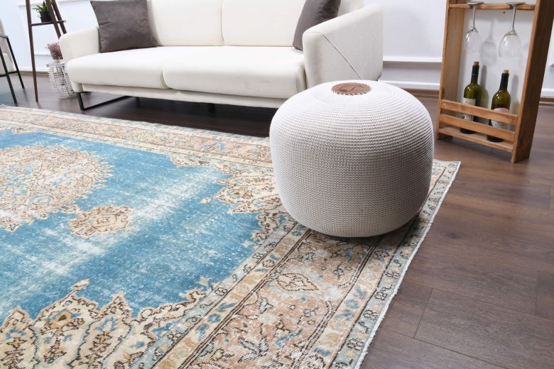 Vintage Oushak Blue Area Rug