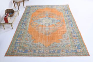 Hot Orange Vintage Area Anatolian Rug - Thumbnail