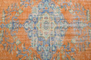 Hot Orange Vintage Area Anatolian Rug - Thumbnail