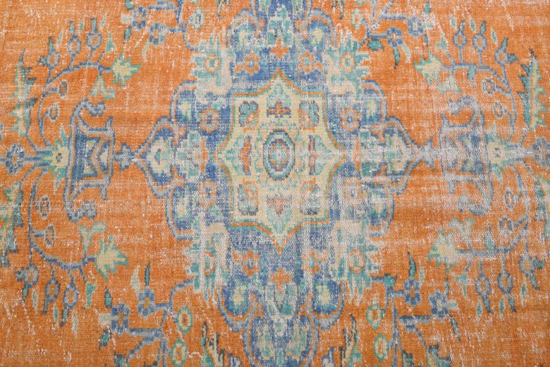 Hot Orange Vintage Area Anatolian Rug