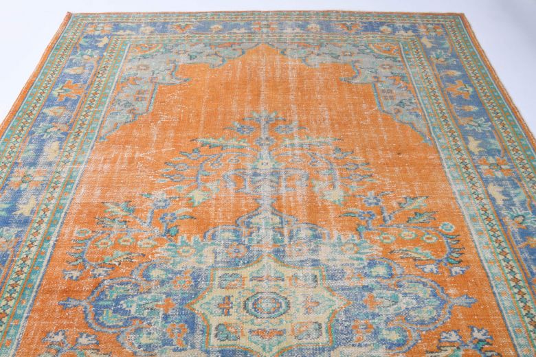 Hot Orange Vintage Area Anatolian Rug