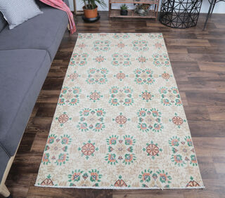 Alman - Neutral Floral Vintage Rug - Thumbnail