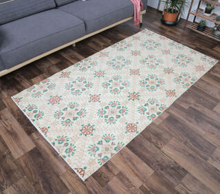 Alman - Neutral Floral Vintage Rug - Thumbnail