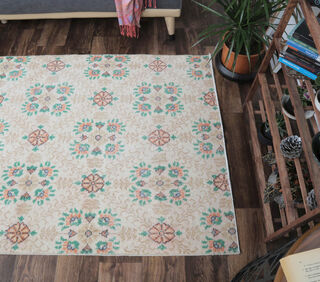 Alman - Neutral Floral Vintage Rug - Thumbnail