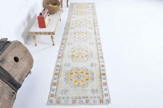 White Antique Runner Rug - Thumbnail