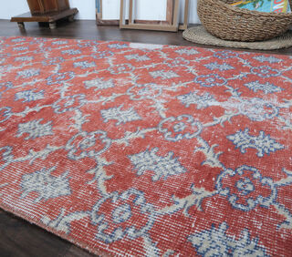 Asian - Red Floral Vintage Runner - Thumbnail