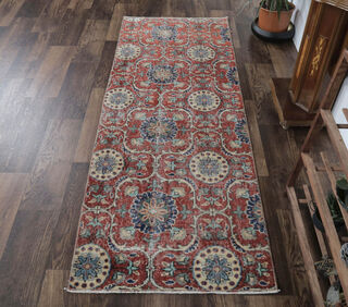 Balbina - Red Floral Runner Rug - Thumbnail