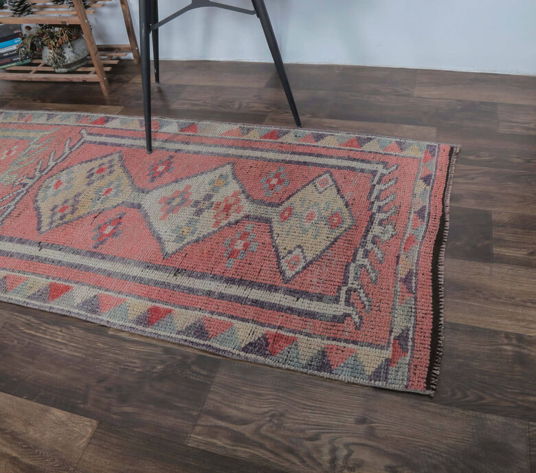 Burcin - Faded Pink Vintage Turkish Runner