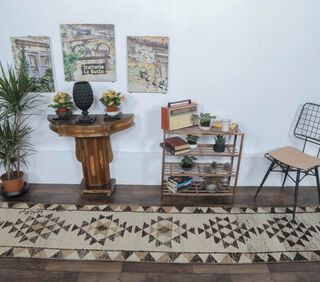 Cagil - Triangular Geometric Oushak Runner Rug - Thumbnail