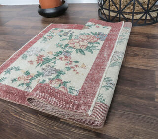 Dururbunsuz - Tropic Floral Vintage Hereke Mini Rug - Thumbnail