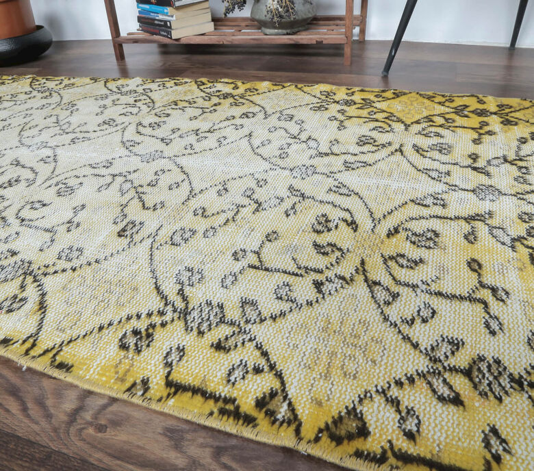 Eliz - Distressed Yellow Runner Vintage Oushak Rug