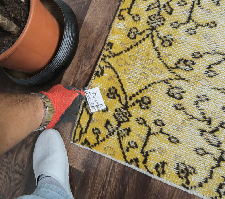 Eliz - Distressed Yellow Runner Vintage Oushak Rug