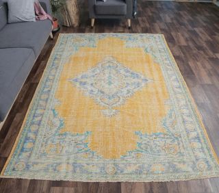 Erke - Orange Yellow Vintage Area Rug - Thumbnail