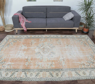 Etil - Faded Orange Boho Chic Vintage Rug - Thumbnail