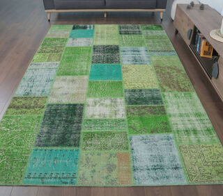 Evrim - Green Patchwork Rug - Thumbnail