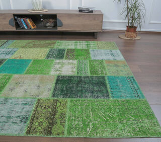 Evrim - Green Patchwork Rug - Thumbnail