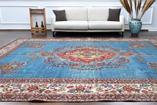 Blue Handmade Persian Vintage Rug - Thumbnail