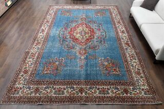 Blue Handmade Persian Vintage Rug - Thumbnail