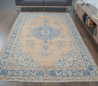 Feride - Turkish Oriental Orange Area Rug - Thumbnail