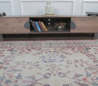 Feyzam - Bordered Floral Vintage Rug - Thumbnail