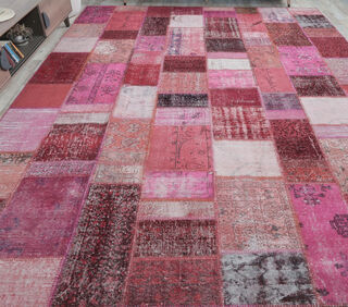 Gelincik - Pink Handmade Patchwork Rug - Thumbnail