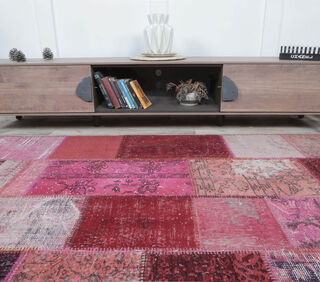 Gelincik - Pink Handmade Patchwork Rug - Thumbnail