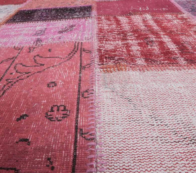 Gelincik - Pink Handmade Patchwork Rug