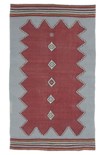 Gunnur - Gray & Red 1970's Flatweave Rug - Thumbnail