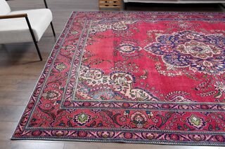 Vibrant Pink Handmade Persian Vintage Rug - Thumbnail