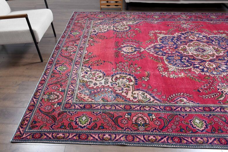 Vibrant Pink Handmade Persian Vintage Rug