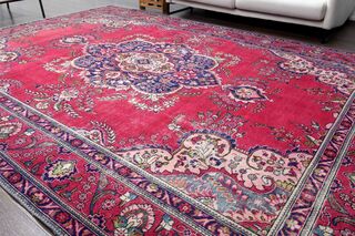 Vibrant Pink Handmade Persian Vintage Rug - Thumbnail