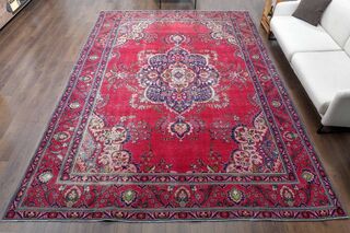 Vibrant Pink Handmade Persian Vintage Rug - Thumbnail