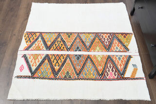 Handmade Flatweave White Rug - Thumbnail