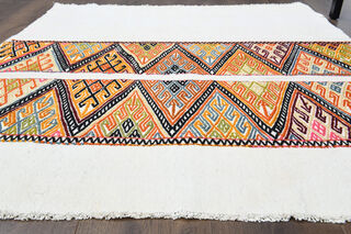 Handmade Flatweave White Rug - Thumbnail