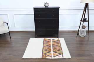 Handmade Flatweave White Rug - Thumbnail