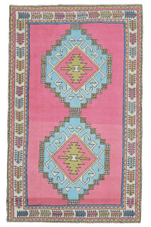 Handmade Wool Pink Rug - Thumbnail