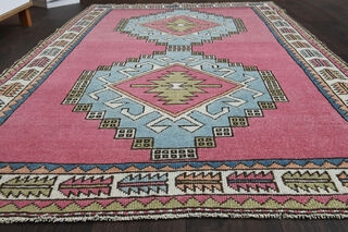 Handmade Wool Pink Rug - Thumbnail