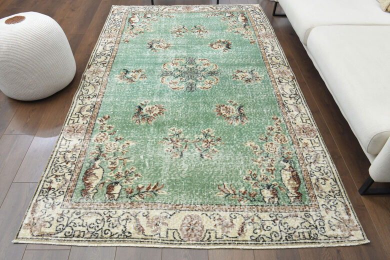 Green Turkish Vintage Area Anatolian Rug