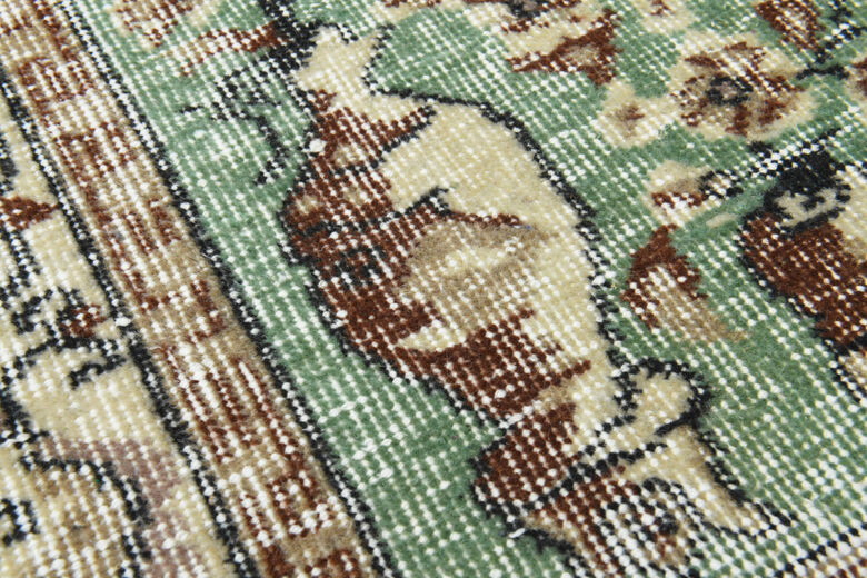 Green Turkish Vintage Area Rug