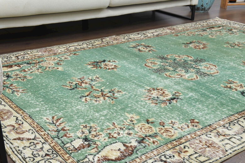 Green Turkish Vintage Area Anatolian Rug