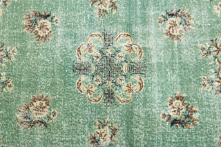 Green Turkish Vintage Area Rug - Thumbnail