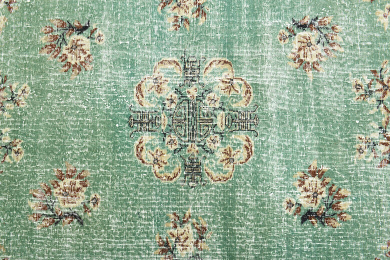 Green Turkish Vintage Area Anatolian Rug