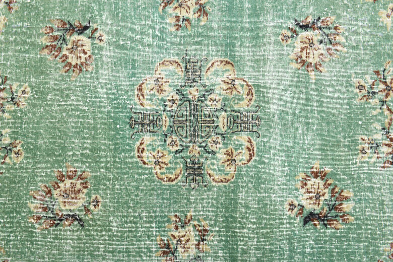 Green Turkish Vintage Area Rug