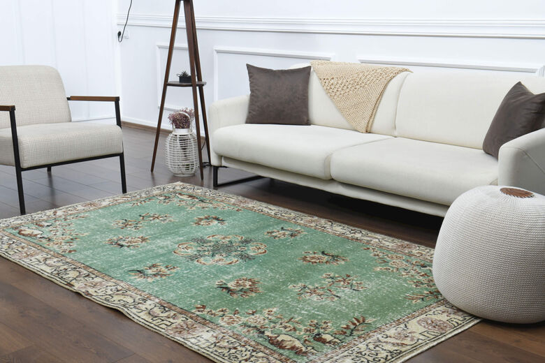 Green Turkish Vintage Area Anatolian Rug