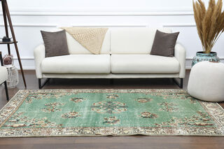 Green Turkish Vintage Area Rug - Thumbnail