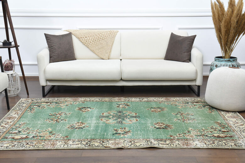 Green Turkish Vintage Area Anatolian Rug