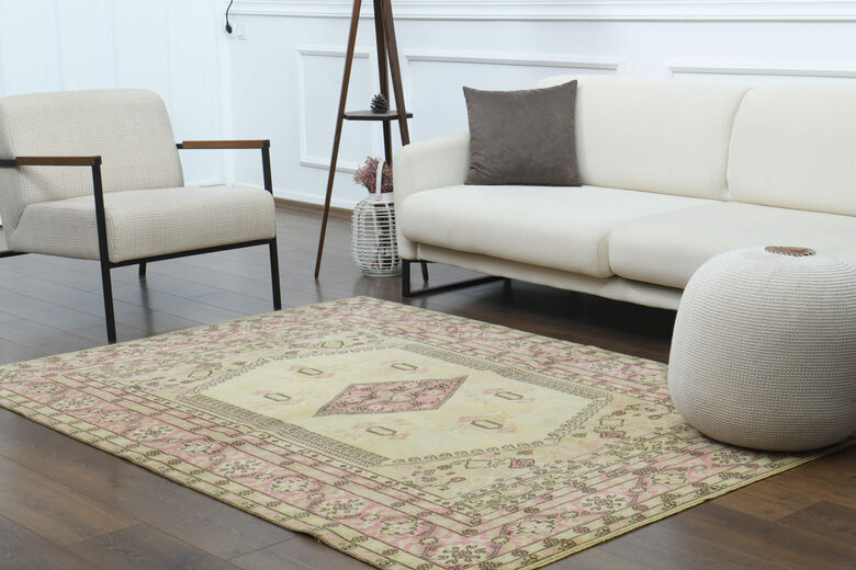 Beige Pink Neutral Vintage Area Rug